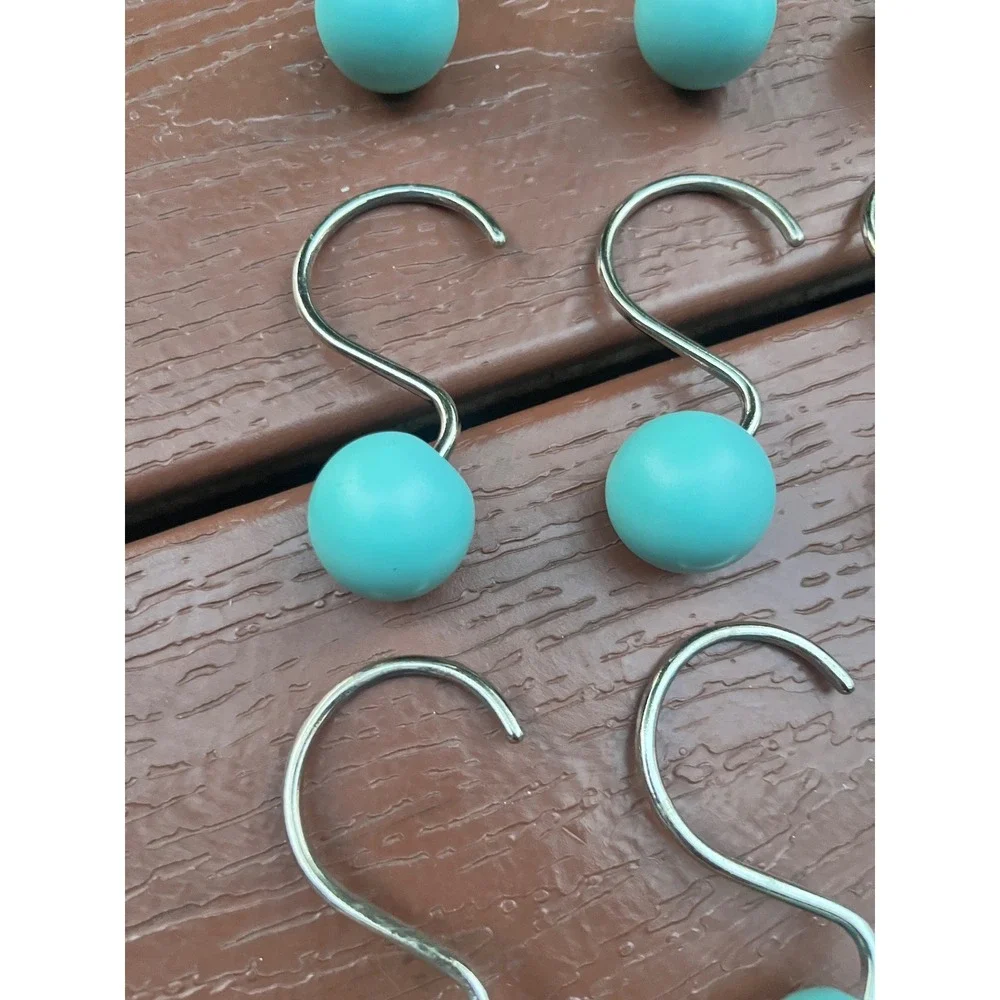 Turquoise Ball Shower Curtain Hooks Set of 12 Silver Tone Metal S-Hooks